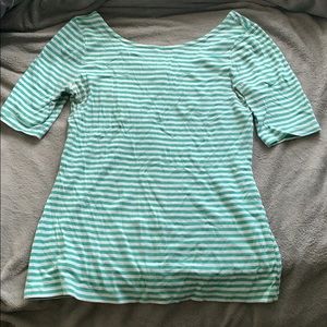 Banana Republic green and white striped shirt